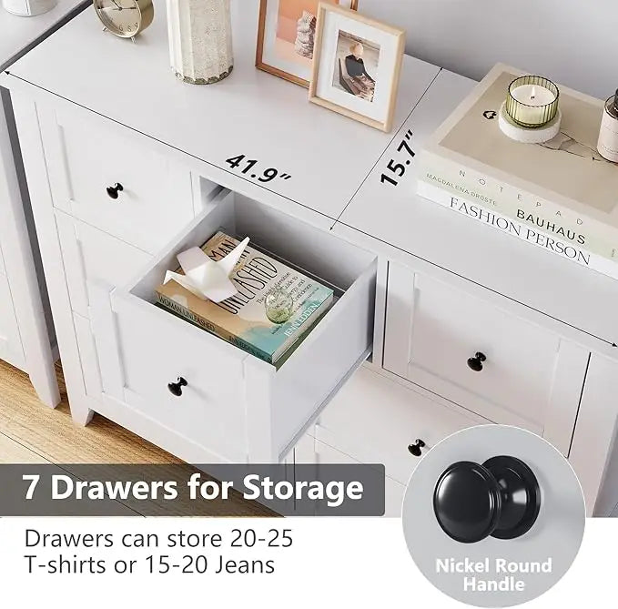 7 Drawers Dresser for Bedroom, Farmhouse Chest  for Storage