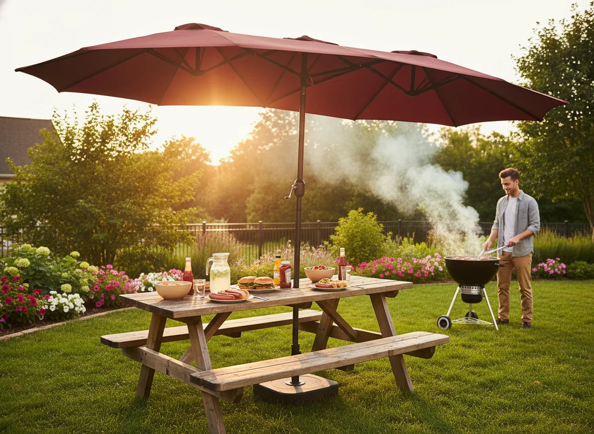 Patio Umbrella with Base Included, Rectangle Table Umbrella