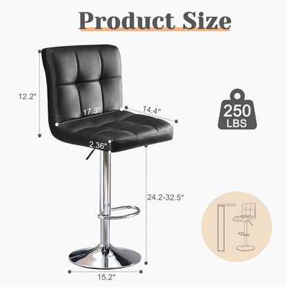 PU Leather Bar Stools Set of 2,Upholstered Counter Height