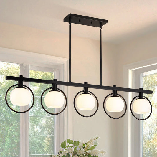 5-Light Adjustable Chandelier with Glass Shades Black Metal