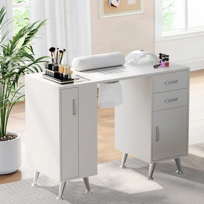 Manicure Table with Electric Dust Collector & Wrist Rest,Storage Cabinet,