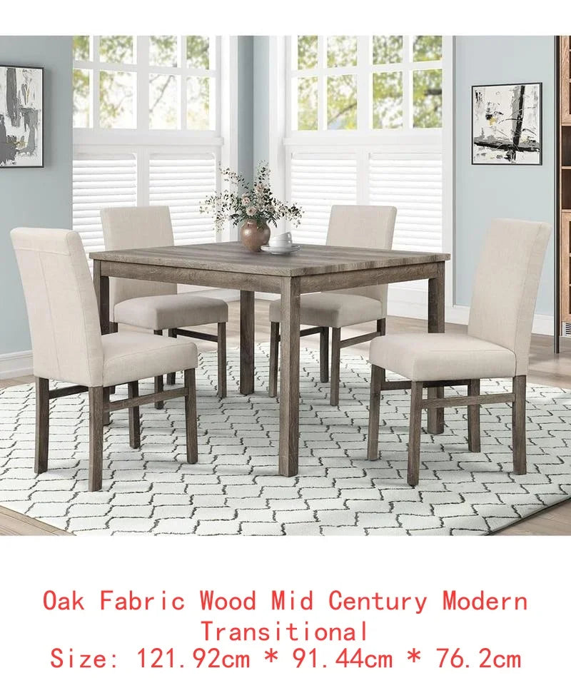 5-Piece Transitional Dining Set with 48" Wood Table