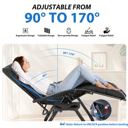 Zero Gravity Cushioned Lounge Chair Outdoor Folding Padded Cup Holder