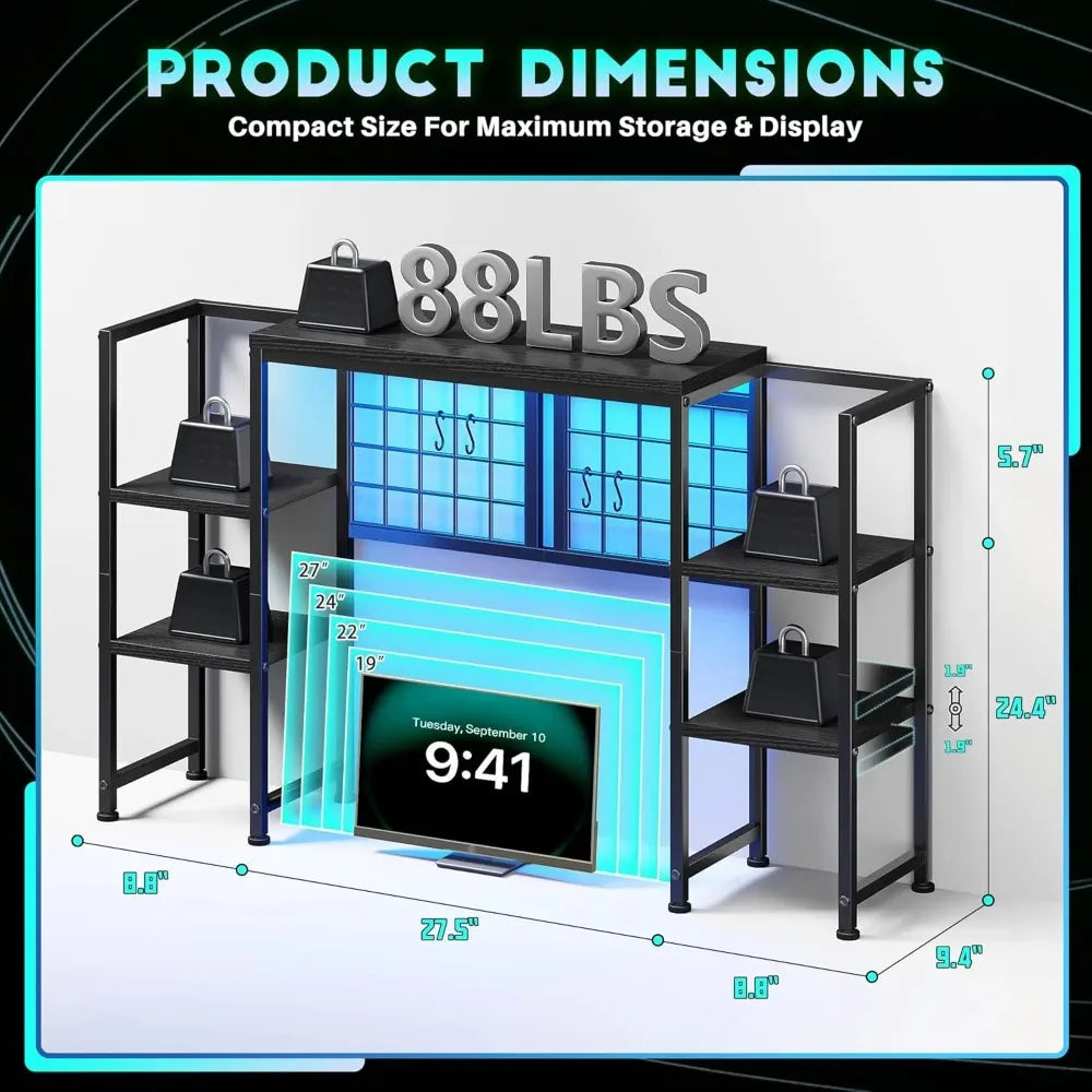 Desk Shelf with LED Light Strip, Adjustable 45.1" Desk Hutch