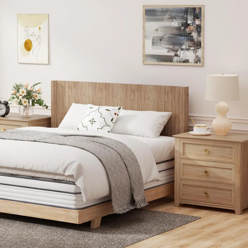 King Size Fluted Headboard ONLY - Wall Mount Wood, Rustic & Modern