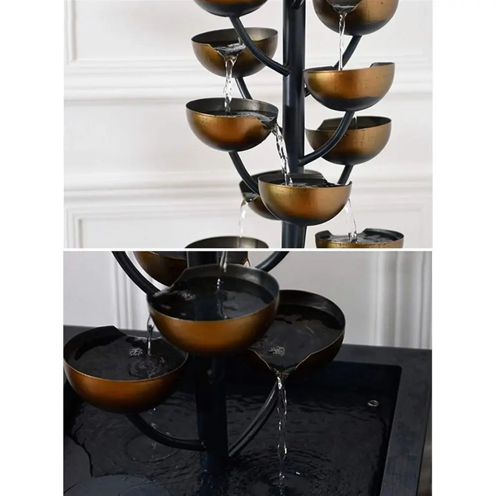Luxury Retro Wrought Iron Indoor Fountain, Cascading Metal Bowl Waterfall,