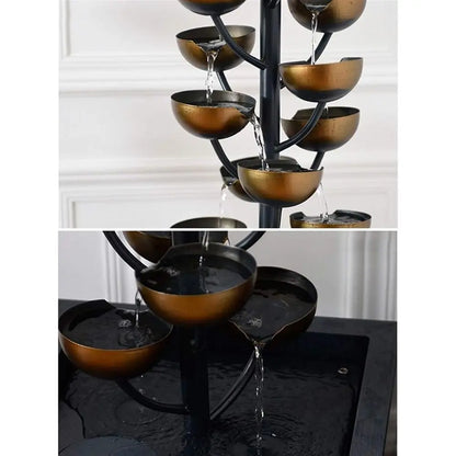 Luxury Retro Wrought Iron Indoor Fountain, Cascading Metal Bowl Waterfall,