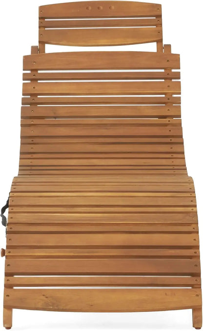 Natural Yellow Wood Outdoor Chaise Lounge Set, 2-Piece Folding