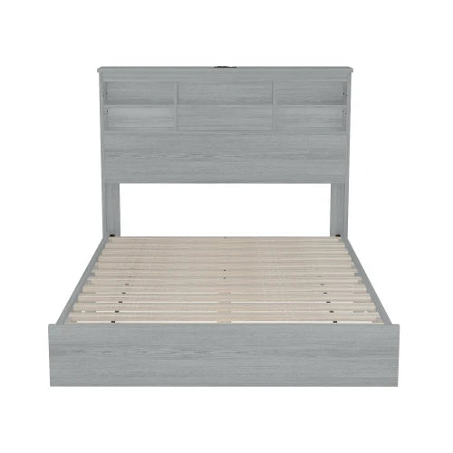 4-Pieces Queen Vintage Wooden Bed Frame with 2 Nightstands