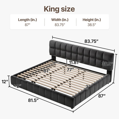 Queen Cloud Platform Bed with 38.5-inch Extra-Thick Soft Headboard, Cream