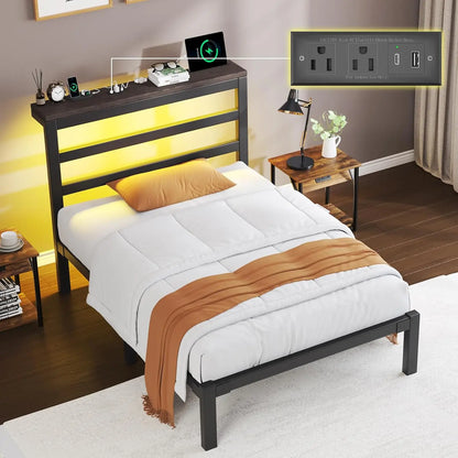Bed Frame, Metal Platform with Headboard, Mattress Foundation