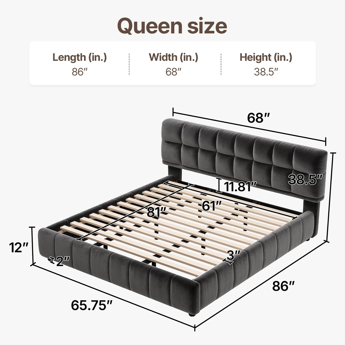 Queen Cloud Platform Bed with 38.5-inch Extra-Thick Soft Headboard, Cream