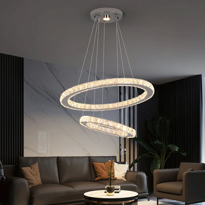 Modern Led  Pendant Light Luxury Crystal Rings Dimmable Chandelier