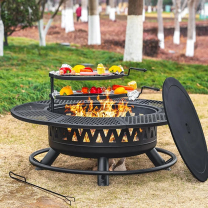 47 Inch Fire Pit with 2 Grills, Outdoor Extra Large Firepits for Outside,