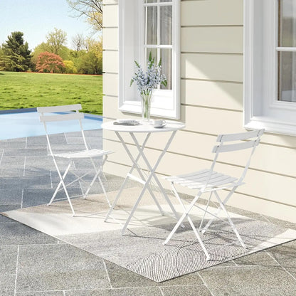 3Pcs Patio Bistro Set, Metal Frame Space-Saving Folding Table and Chairs