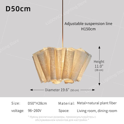 Wabi Sabi Chandelier Handmade Fabric LED Pendant Lights Vintage