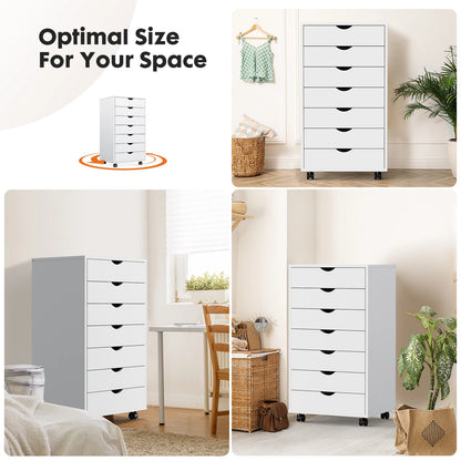 7 Wooden Drawer Rolling Chest Dresser/Nightstand Storage Cabinet