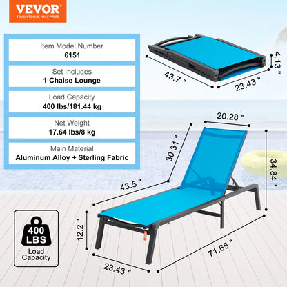 Chaise Lounge Chair Outdoor Aluminum Folding Pool Lounge Recliner