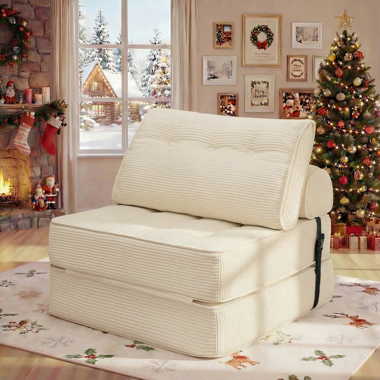 Folding Sofa Bed Fold Out Chair Bed with Pillow, Beige