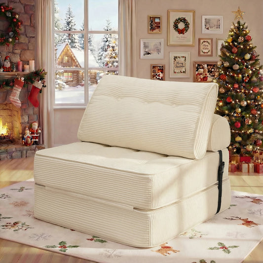 Folding Sofa Bed Fold Out Chair Bed with Pillow, Beige