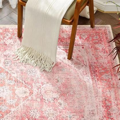 3x5 Feet Washable Bohemian Area Rug Light Pink Floral