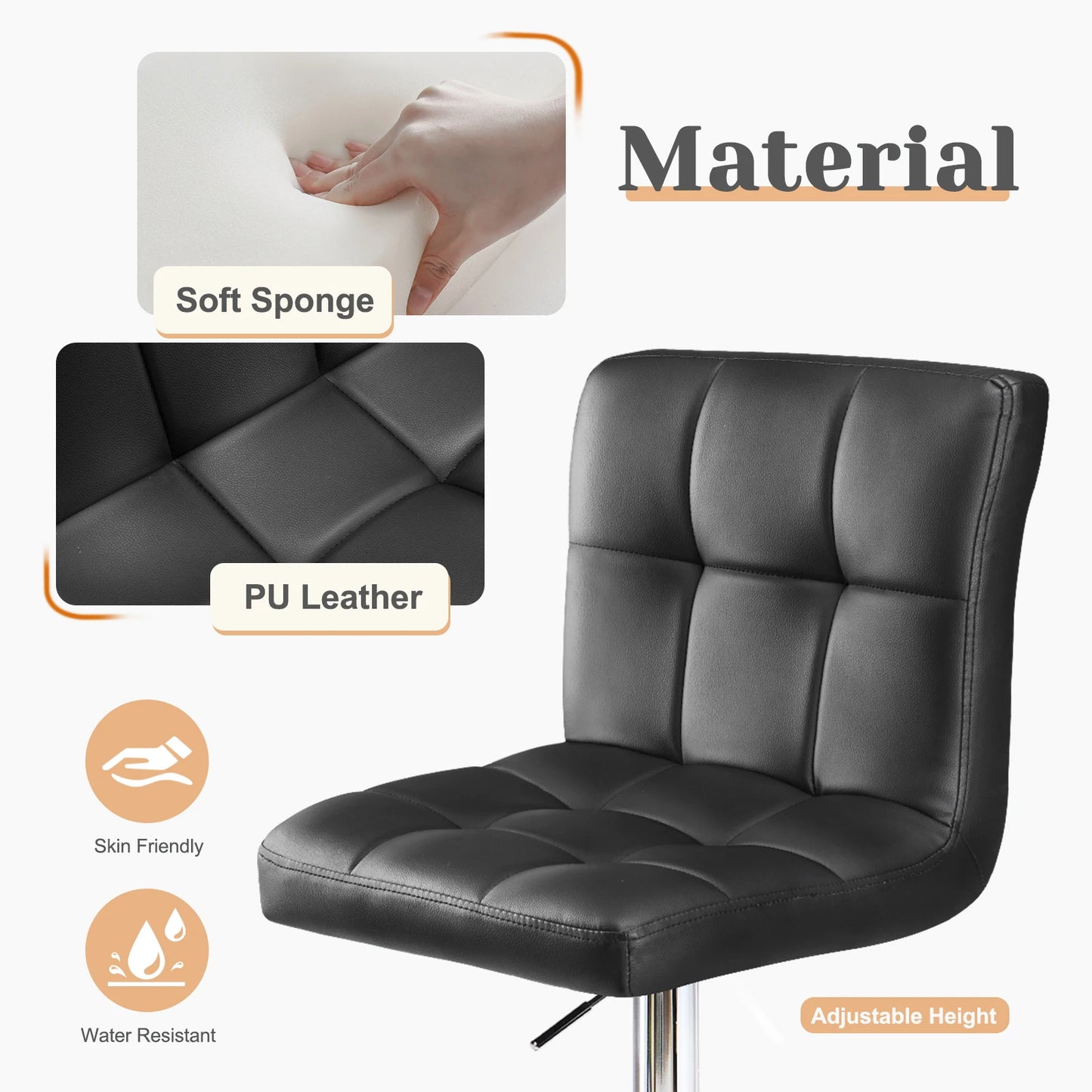 PU Leather Bar Stools Set of 2,Upholstered Counter Height