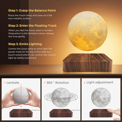 Magnetic Floating Rotating Moon Lamp with Wooden Base,