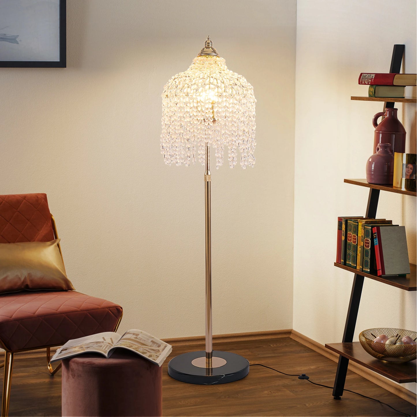 Light Elegant Crystal Floor Lamp Vintage Waterfall Design