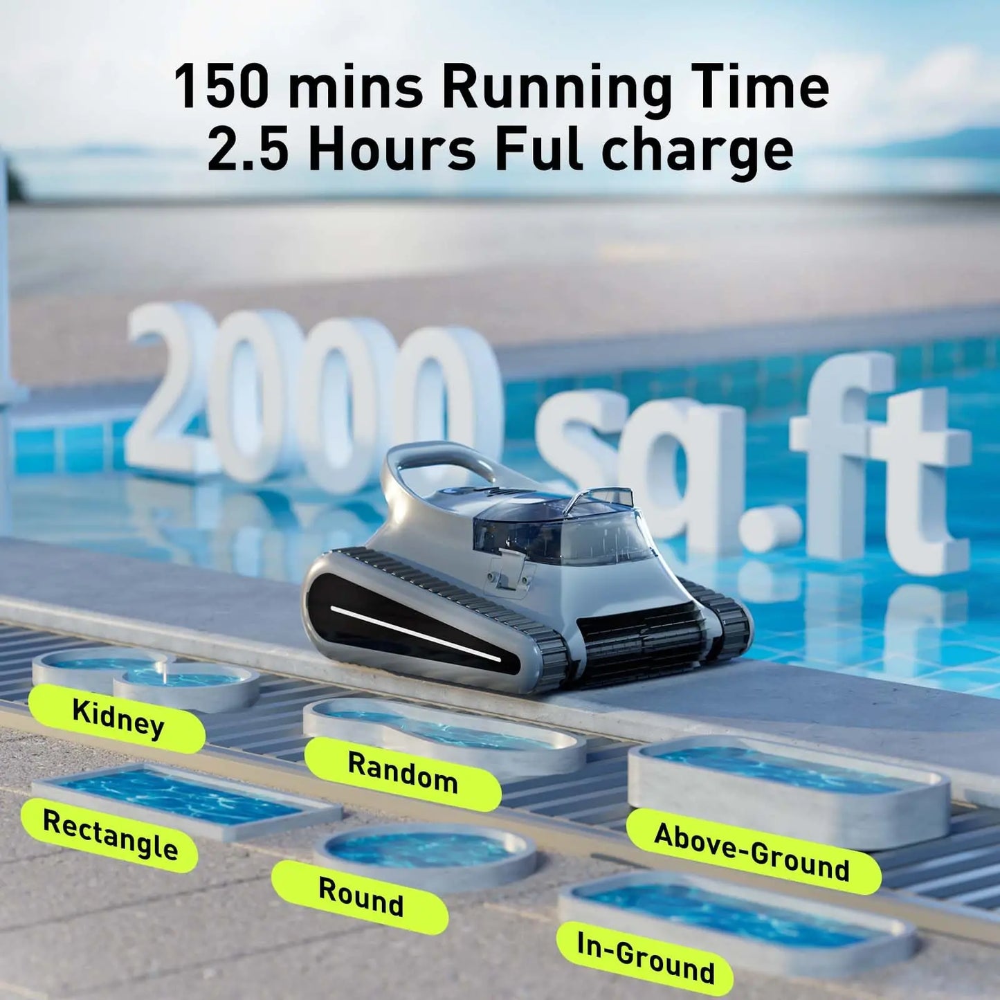2025 New-Pro Cordless Robotic Cleaner Vacuum,  Inground Pools 2000 Sq.ft,