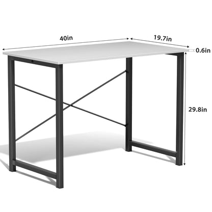 Computer Office Desk Compact Metal Frame Wood Tabletop Easy Assembly