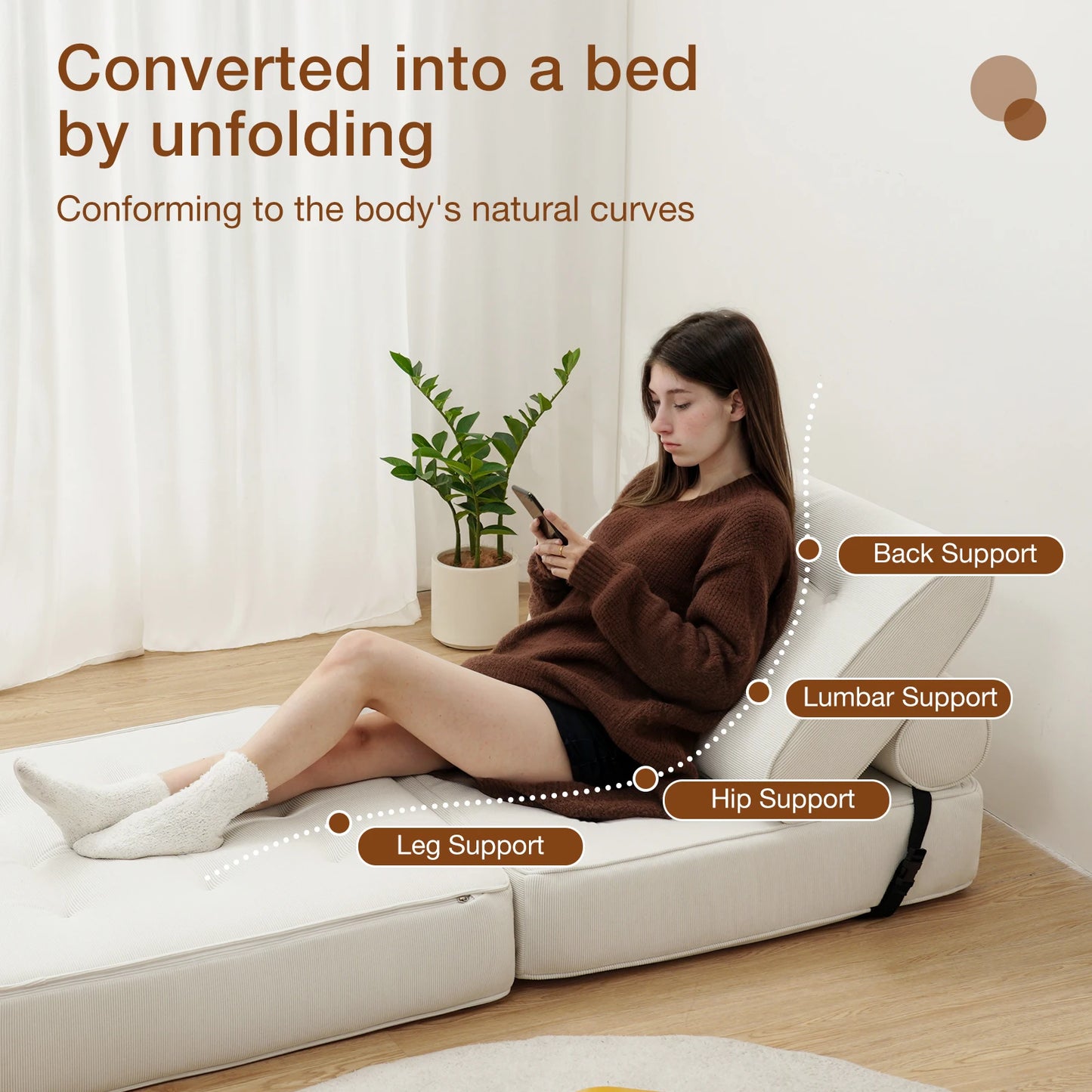 Folding Sofa Bed Fold Out Chair Bed with Pillow, Beige