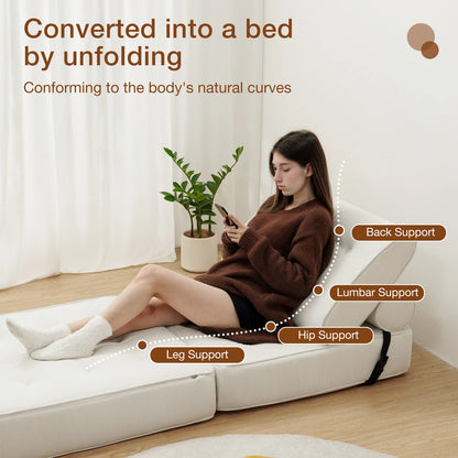 Folding Sofa Bed Fold Out Chair Bed with Pillow, Beige