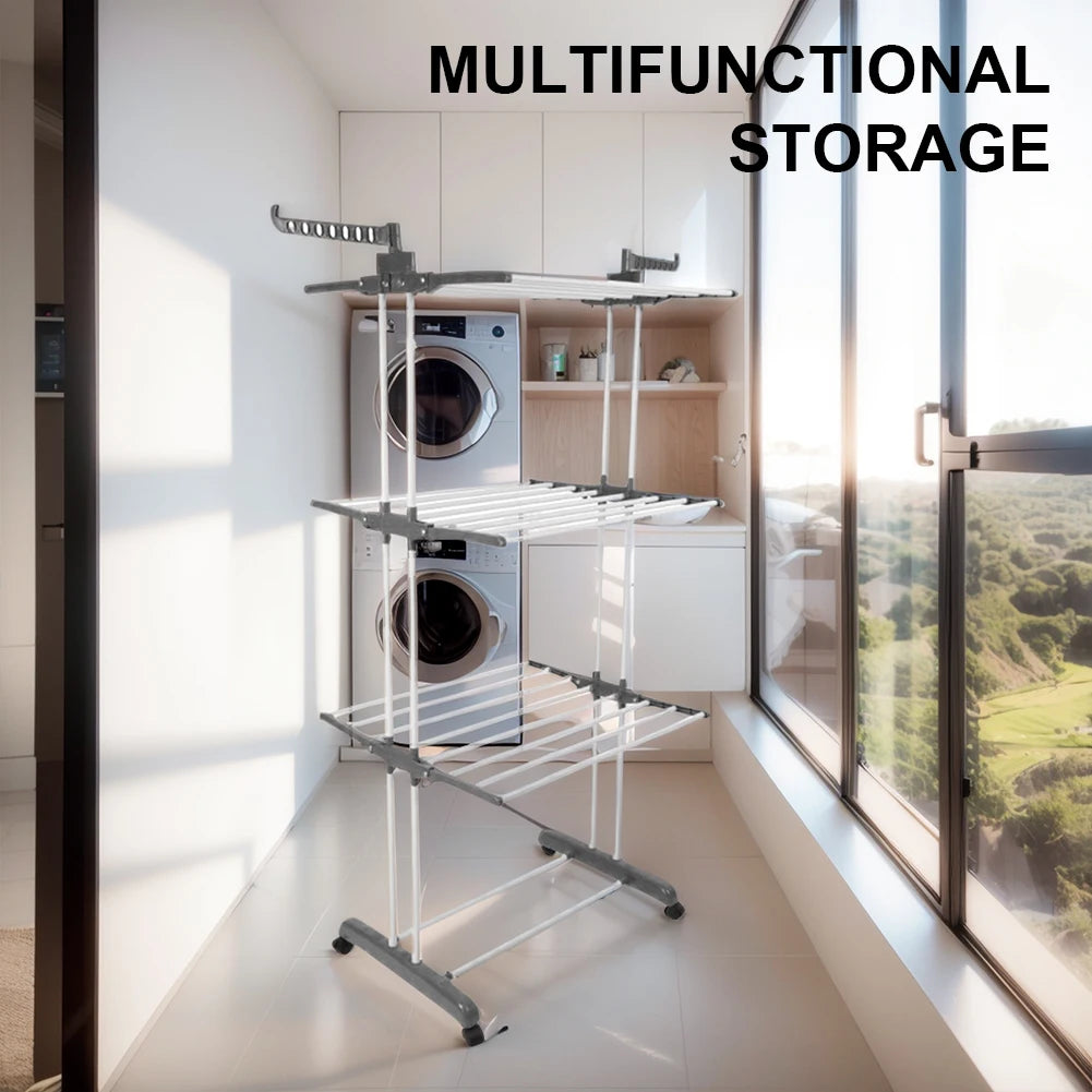 4-Tier Folding Drying Rack Free Standing  4 Castors  Dryer Stand