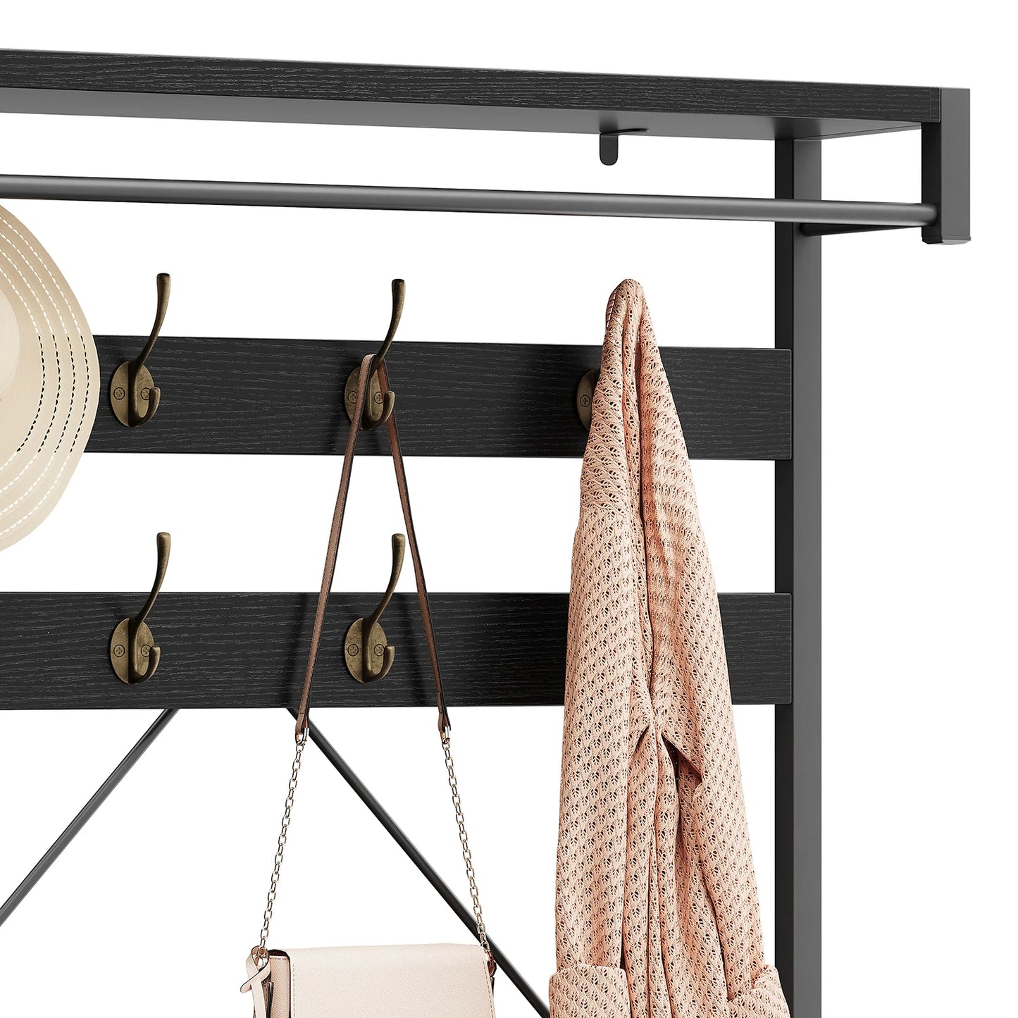 72Inch Tall Coat Rack 5-in-1 Shoe Rack/Bench, Storage shelves 8 Hooks