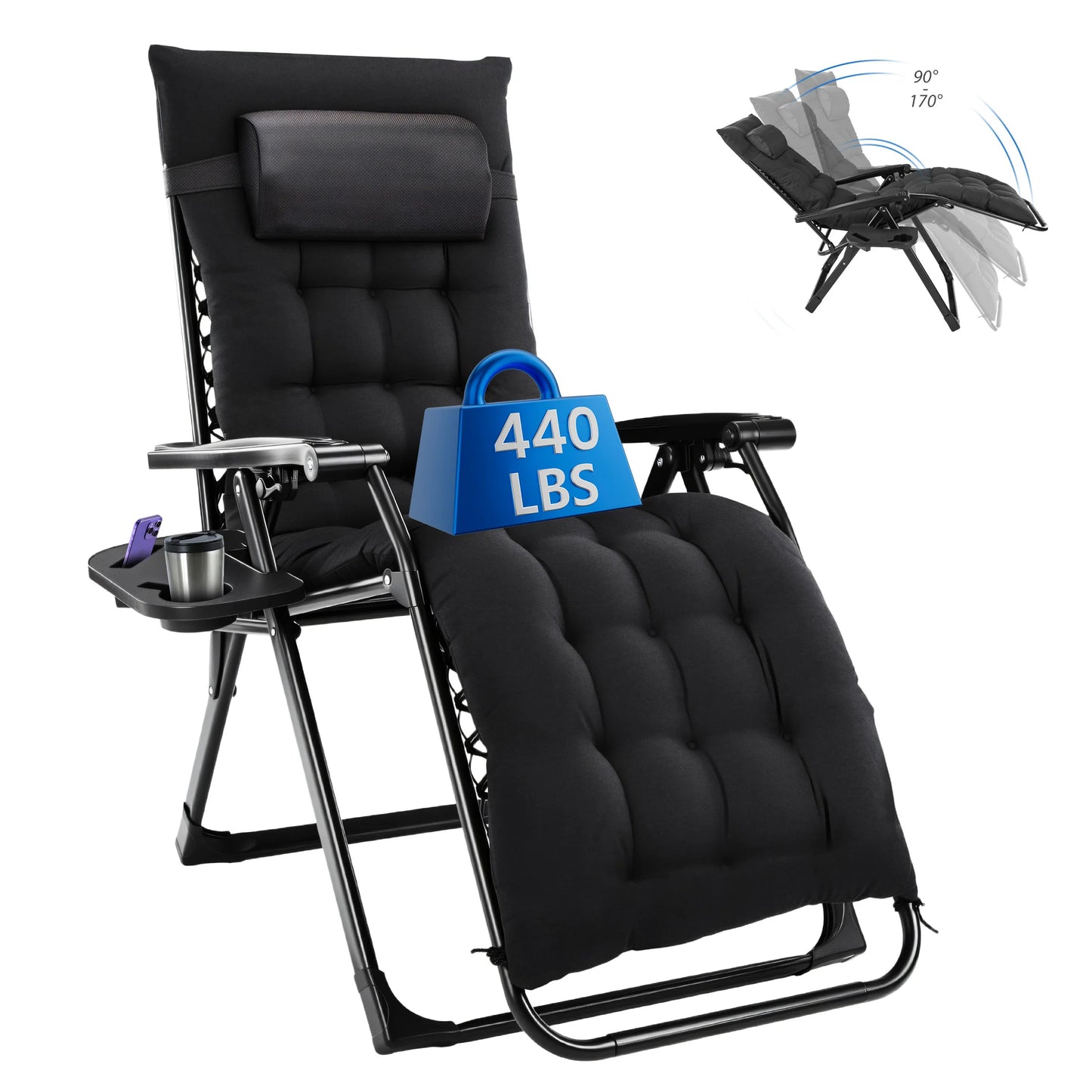 Zero Gravity Cushioned Lounge Chair Outdoor Folding Padded Cup Holder