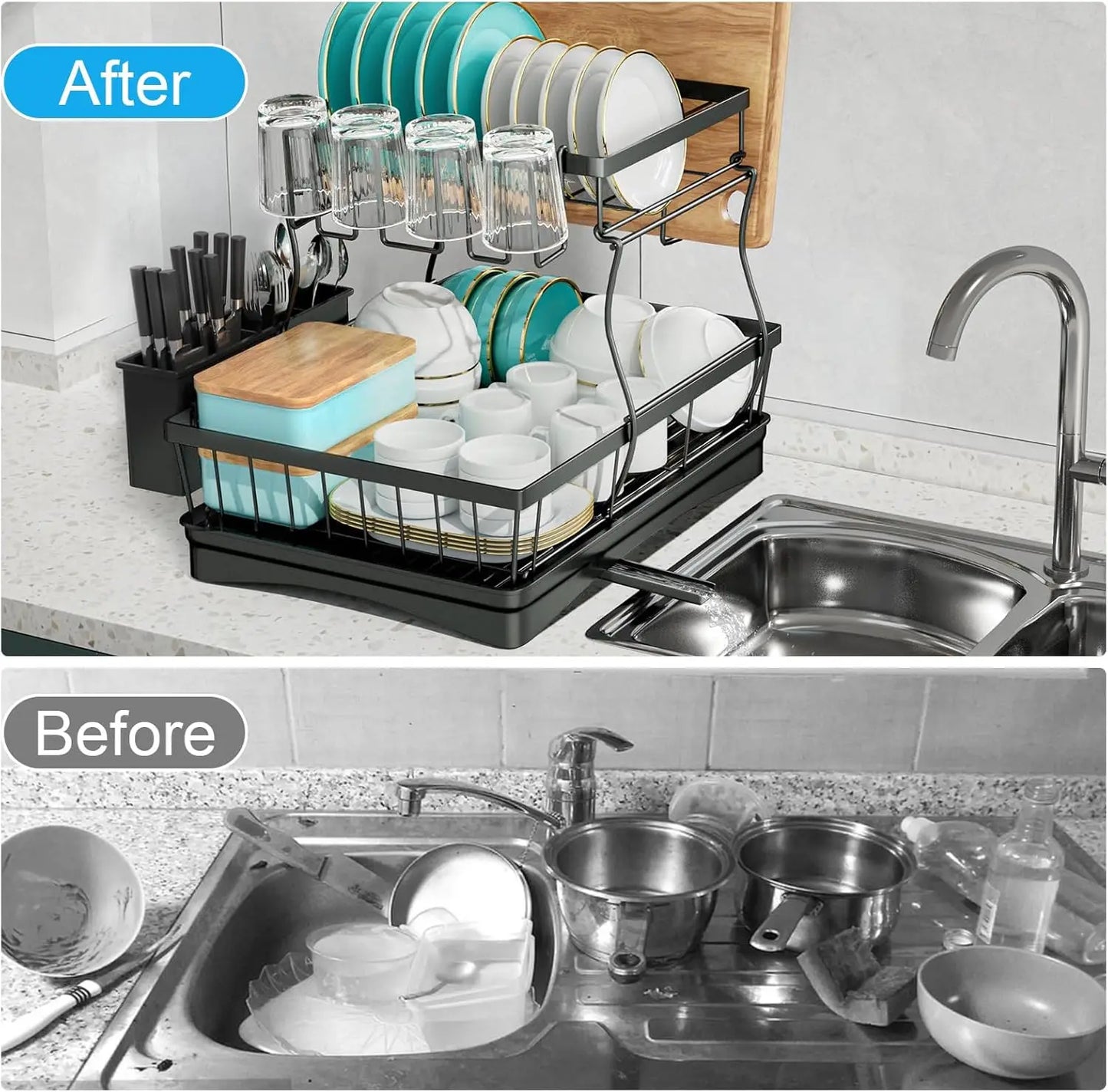 Kitchen Countertop Double-layer Dish Drying Rack