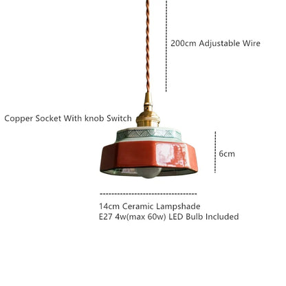 Vintage LED Pendant Light Freehand Painting Ceramic Copper