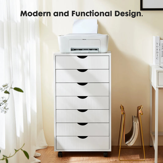 7 Wooden Drawer Rolling Chest Dresser/Nightstand Storage Cabinet