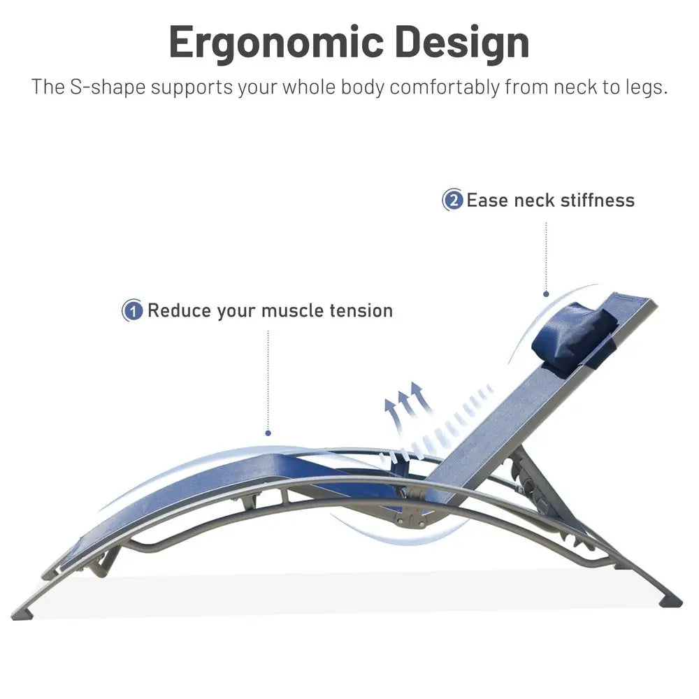 Chaise Lounge Set of 3, Aluminum Patio Outdoor Lounge Chair for Beach Pool Sunbathing, Lawn Lounger Recliner Chair with 5 Adjus