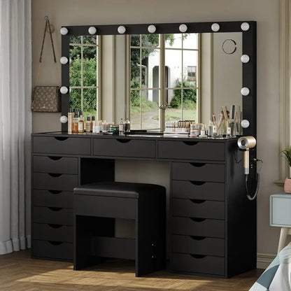 LED-Illuminated Makeup Desk with Adjustable Lighting,