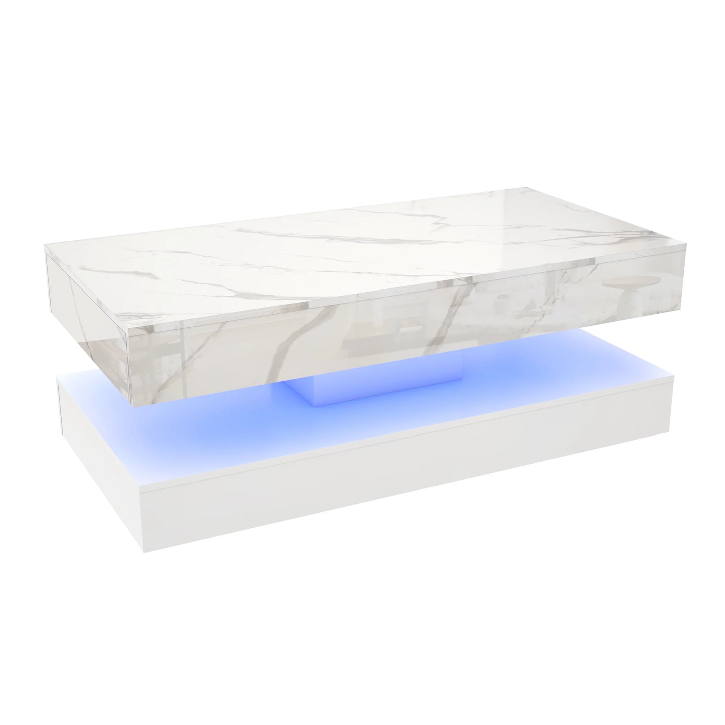 Modern Double-Layer Coffee Table with LED lights, 2 Storage Drawers