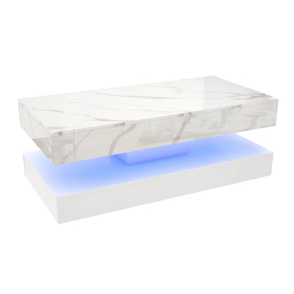 Modern Double-Layer Coffee Table with LED lights, 2 Storage Drawers