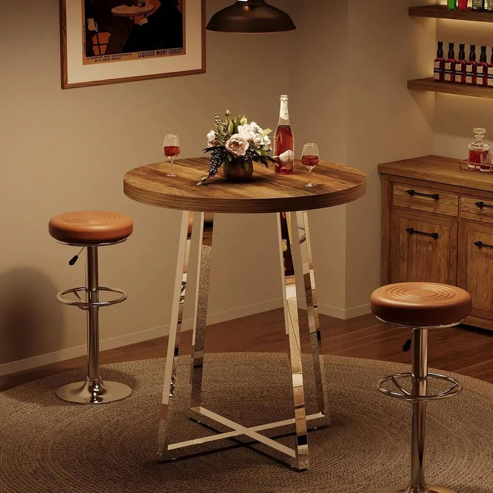 Round Bar Table, 40.2" High Bistro Pub Table with Crossed Metal Legs,