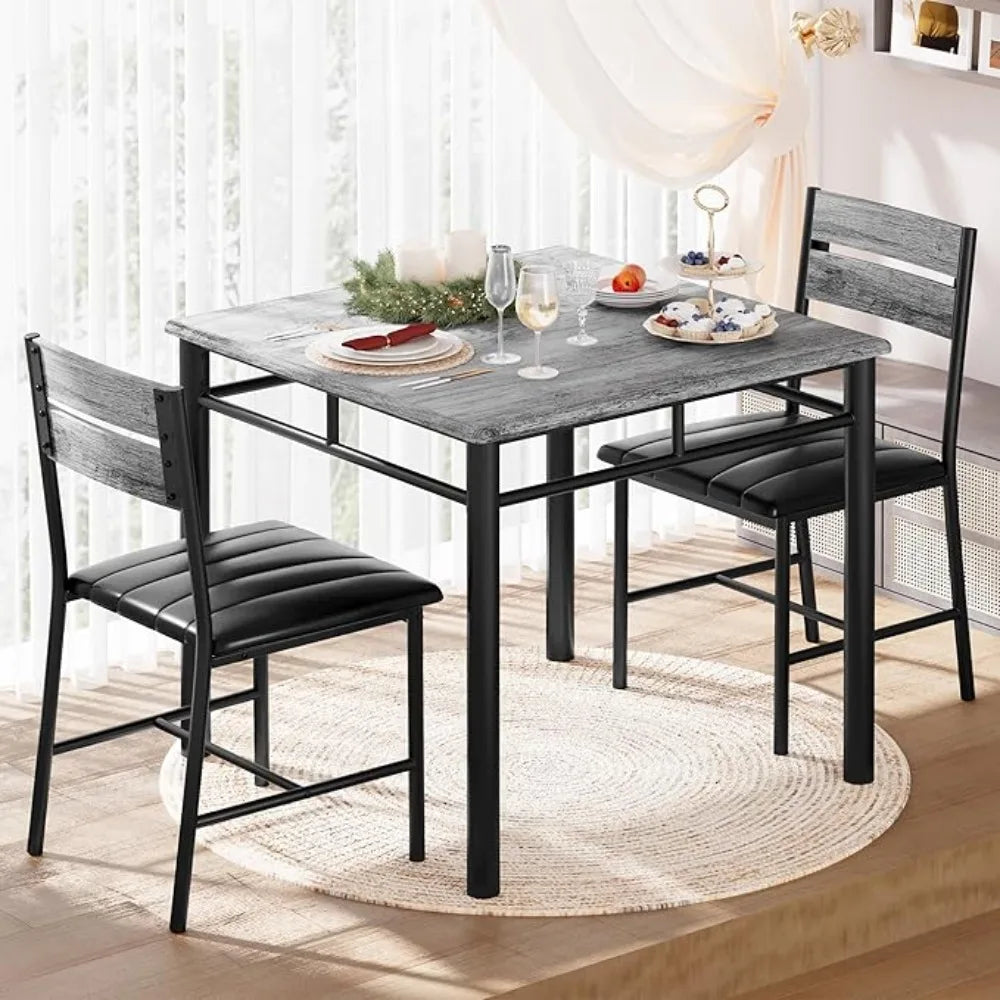 Dining Table Set for 4, Wood Kitchen Table/Upholstered Chairs , Rustic Brown
