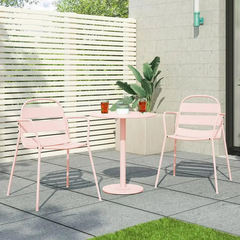 Matte Light Pink Bistro Set - Table and Chairs for Outdoor