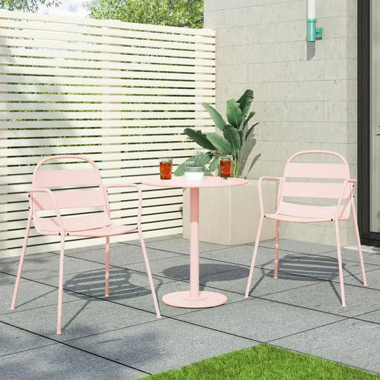 Matte Light Pink Bistro Set - Table and Chairs for Outdoor