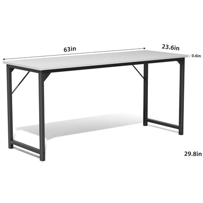 Computer Office Desk Compact Metal Frame Wood Tabletop Easy Assembly