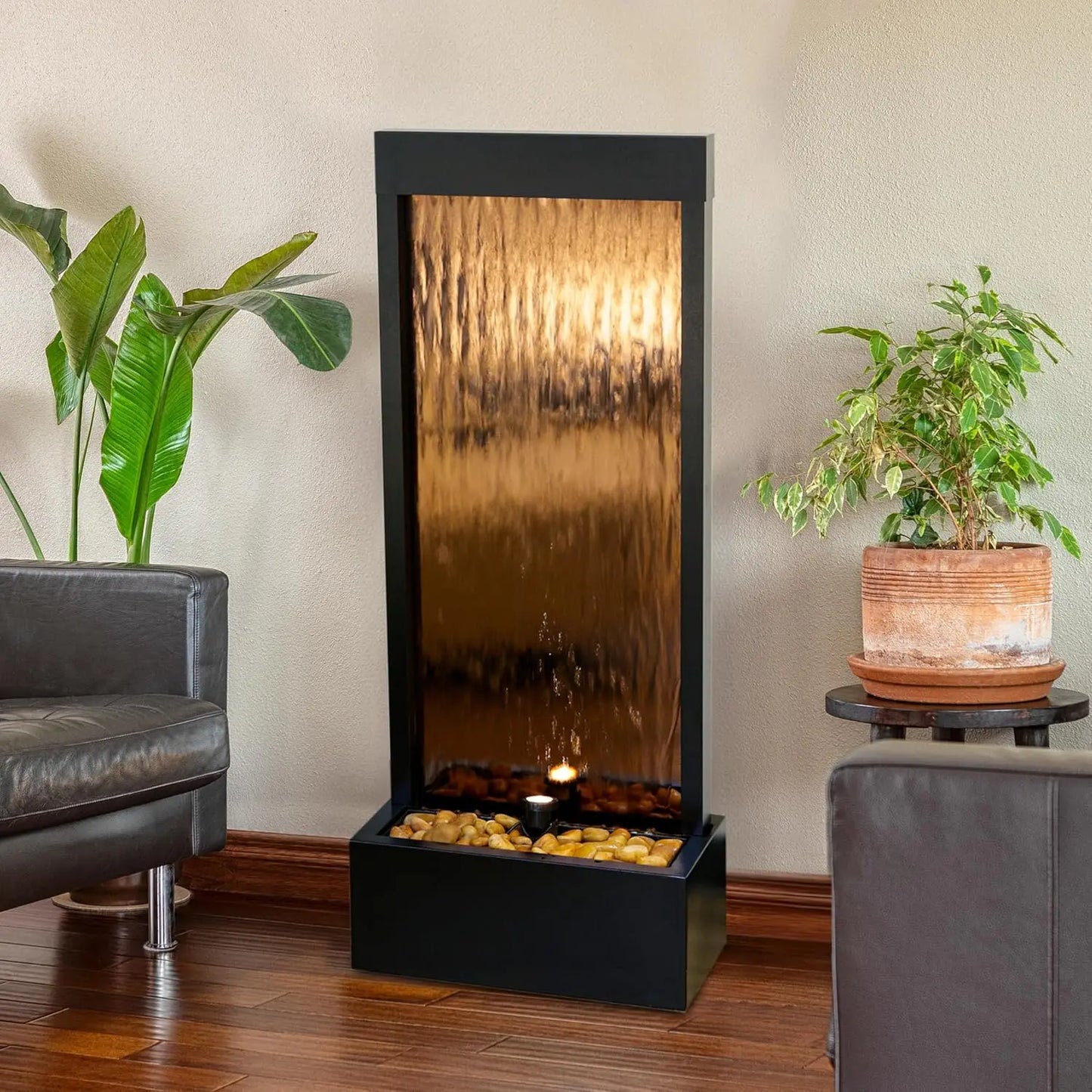 Mirror Waterfall Fountain-Stones & Lights -Indoor/Outdoor 48 Inches