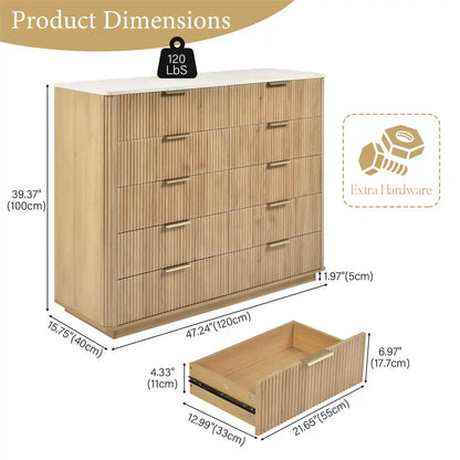 Tall 10 Drawer Storage Cabinet/Dresser 39.3in Fluted Organizer, Beige