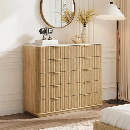 Tall 10 Drawer Storage Cabinet/Dresser 39.3in Fluted Organizer, Beige